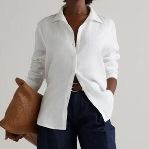 New Quince 100% European Linen Long Sleeve Shirt White XS